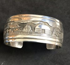 Navajo Storyteller Cuff Pueblo Sterling Silver Signed Tillie Jon Sz 5 253 picture