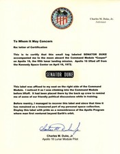 Name Tag Flown on Apollo 16 into Lunar Orbit - Flight-Certified by Charles Duke picture