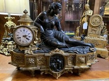 ANTIQUE PALATIAL  FRENCH GILDED BRONZE MANTEL CLOCK, C.1880  S. DENIERE picture