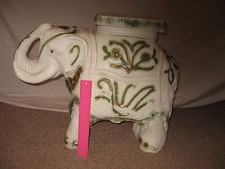 GARDEN PLANT STAND VINTAGE MADE IN MEXICO WHITE ELEPHANT GLAZED CERAMIC picture