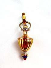 MAGNIFICENT EUROPEAN 18K YELLOW GOLD RUBY LAPIS JADE PERFUME BOTTLE NECKLACE picture