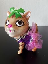 Robert Stanley BROWN TABBY Ballerina Cat with Tutu Glass Christmas Tree Ornament picture