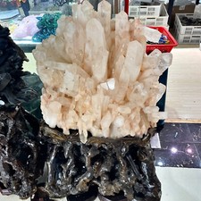 170LB TOP Natural clear cluster Quartz Crystal mineral specimen+stand picture