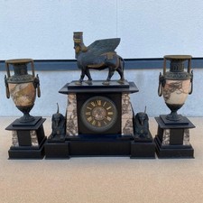 1890-1920 Antique J.E Caldwell Sphinx lion sculpture Marble bronze Mantle Clock picture