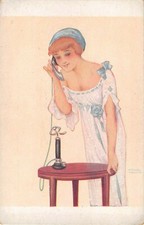c.1910? sgd. Raphael Kirchner Pretty Girl Talking on Telephone post card picture