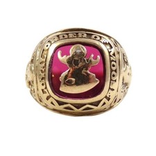 Heavy VTG Solid 10K Yellow Gold Loyal Order of Moose Red Ruby Men's Ring Sz 11 picture