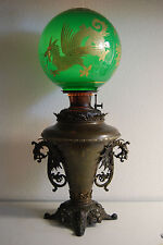 ANTIQUE KEROSENE OIL GWTW B&H CHINESE DRAGON EMERALD GREEN GILDED VICTORIAN LAMP picture