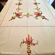 Vintage Table Cloth & Napkins Gorgeous HandMade Cross Stitch Embroidered Festive picture