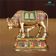 Kamadhenu Cow & Calf Brass Statue – Handcrafted Indian Sacred Art picture