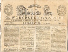 Thomas Massachusetts Spy May 27, 1784 Paul Revere Masthead Constitution    picture