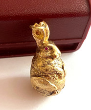 Ant. Imperial Faberge 14k Solid Gold 56 Egg Rabbit Rubies Eyes Egg Pendant picture