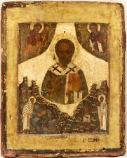 16c ANTIQUE HAND PAINTED RUSSIAN ICON OF ST.NICHOLAS WITH LIFE SEENS KOVCHEG picture