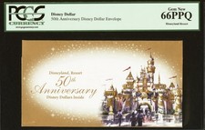 2005 Disney Dollar ENVELOPE 50th Anniversary Disneyland Resort, SCARCE, PCGS 66 picture