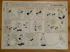 MORT WALKER BEETLE BAILEY ORIGINAL PEN+INK SUNDAY ARTWORK 1969 BASEBALL THEME picture