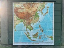 Vintage SOUTH & EAST ASIA  geographical roll down school map chart  geography picture