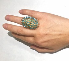Very LARGE RaRe Zuni petit point solid 14k gold vintage ring picture