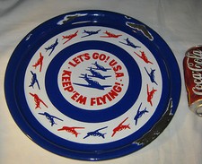 ANTIQUE PATRIOTIC U.S.A. WW II PORCELAIN NAVY FLYER PILOT AIRPLANE WAR TIME TRAY picture