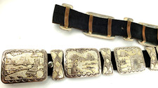 EUGENE BELONE NAVAJO Sterling Silver Black Leather CONCHO Belt NATIVE Vintage picture