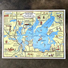 Original Vintage LEECH LAKE Map Frank Antoncich 1940 Minnesota hysterical auto picture