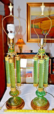 Pair- Carlo Scarpa, Venini Murano Mid Century Italian Green Spiral Glass Lamps picture