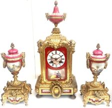 Luxury Art French Sevres Antique Mantel Clock Striking 8-Day Garniture Set 1870 picture
