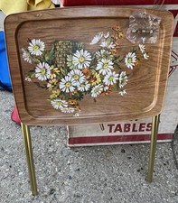 NOS Vintage MCM Glen King Size Floral TV Tray Tables Set 4 Original Box picture