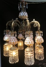 Fenton lamp Chandelier 8Lt Vintage Honey suckle glass Brass Bronze crystal picture