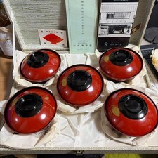 Wajima Lacquerware Bowl Set Yamamoto Seikodo Ink Red Black 5 pcs Antique Japan picture
