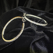 14K WHITE GOLD - DIAMOND (9.40Ct) INSIDE-OUT HOOP EARRINGS / EXQUISITE picture