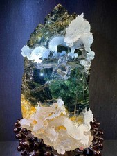 28.5LB Natural garden crystal Quartz dragon Skull Carved energy reiki+stand picture