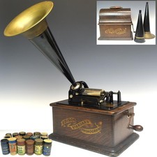 Antique EDISON STANDARD PHONOGRAPH Includes , 17 Wax Cylinders Rare , circa 1900 picture