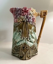 Antique French Art Nouveau majolica ewer or pitcher c1890 made by Frie Onnaing picture