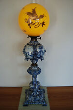 ANTIQUE KEROSENE DU ROND BONNETABLE DELFT MAJOLICA PORCELAIN CHINESE DRAGON LAMP picture