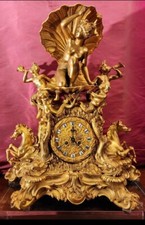 FRENCH ANTIQUE MANTLE CLOCK. GILT BRONZE  Venus-Pegasus-Mermen- Dolphins 19th C. picture