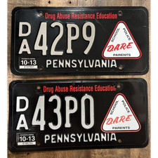 2x Pennsylvania DARE License Plate Drug Abuse Resistance PA. Sequential Pair... picture