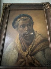 Willis African American Cigar Oil Painting Board Antique c1940s Richard E Hyland picture