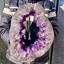 21.8LB Large Natural Amethyst Cave Crystal Slice Crescent shaped Hand Cut Repai picture