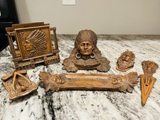 Antique Native American Indian Chief in Headdress 6 Piece Desk Set By Judd Mfg. picture