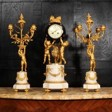 Fine Ormolu and Marble Cherub Antique French Clock Set ~ H Luppens Paris picture