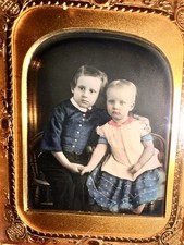 Beautiful HALF PLATE Tinted Daguerreotype of Cute Siblings Boy & Girl picture