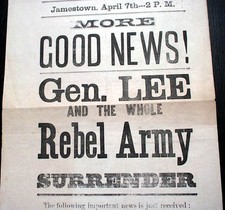Great ROBERT E. LEE'S SURRENDER American Civil War Ends 1865 Broadside EXTRA picture