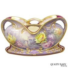 Antique Franz Anton Mehlem Royal Bonn Germany Art Nouveau Purple Jardinière Vase picture