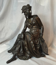 Antq Neoclassical Leon Pilet Bronze Sculpture Seated Greco Roman Lady W/ Shield picture