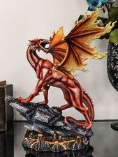 Ebros Large Red Magma Lava Smaug Dragon On Volcanic Rock Statue 16.5