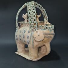  A LARGE KASHAN CERAMIC GLAZED POTTERY ELEPHANT VESSEL. VERY IMPORTANT. picture