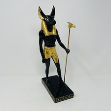 Anubis Sculpture Ancient Egypt Standing With Staff Black Gold Resin Egyptology picture