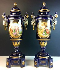 PAIR OF GREAT VIENNA STYLE PORCELAIN VASES. COBALT BLUE. VIENNA(?). XIX-XX picture