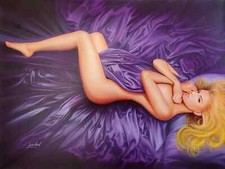 PINUP ARTIST JON HUL ORIGINAL ACRYLIC PAINTING UNDER THE SHEETS LARGE ON CANVAS picture