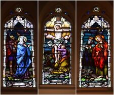 Set of 3 Fine Older German Stained Glass Windows 