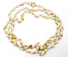 Chanel Rare Vintage Gold Plated CC Coin Super Long Pearl Necklace picture